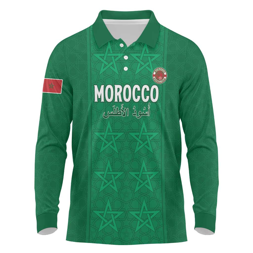 Custom Morocco Football Long Sleeve Polo Shirt Sir Sir Sir