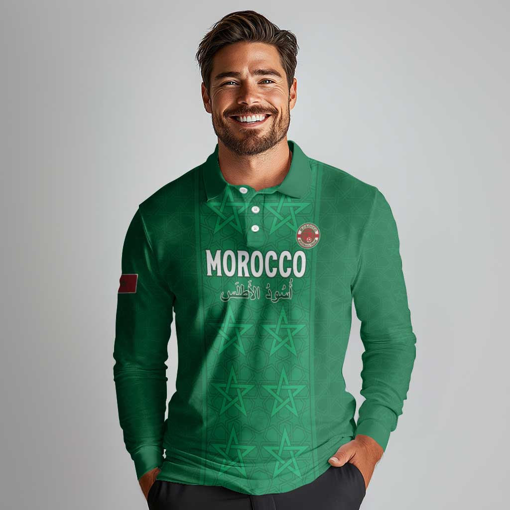 Custom Morocco Football Long Sleeve Polo Shirt Sir Sir Sir