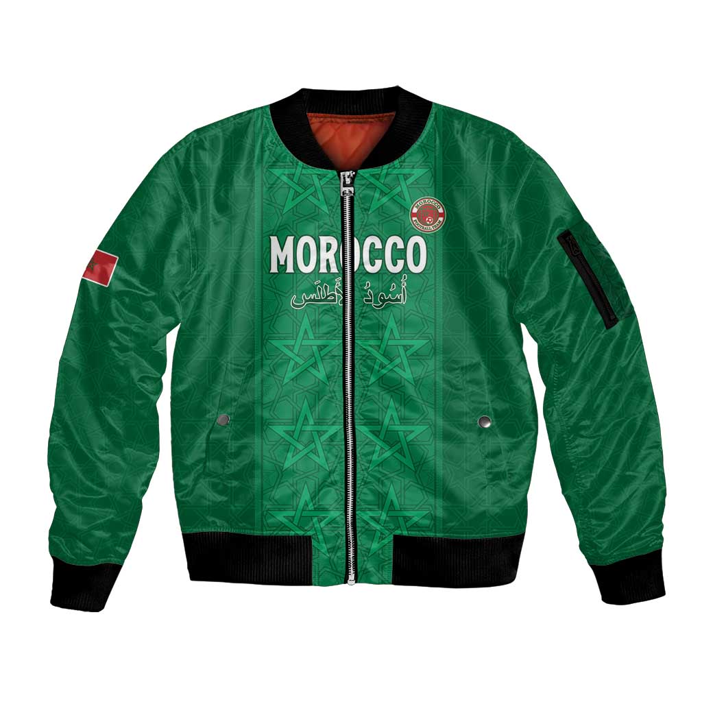 Custom Morocco Football Sleeve Zip Bomber Jacket Sir Sir Sir