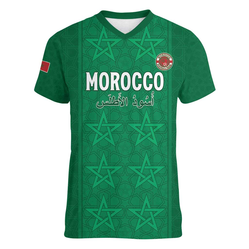 Custom Morocco Football Women V-Neck T-Shirt Sir Sir Sir
