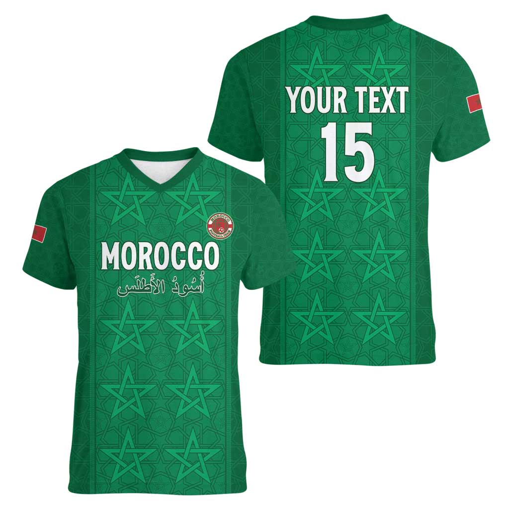 Custom Morocco Football Women V-Neck T-Shirt Sir Sir Sir