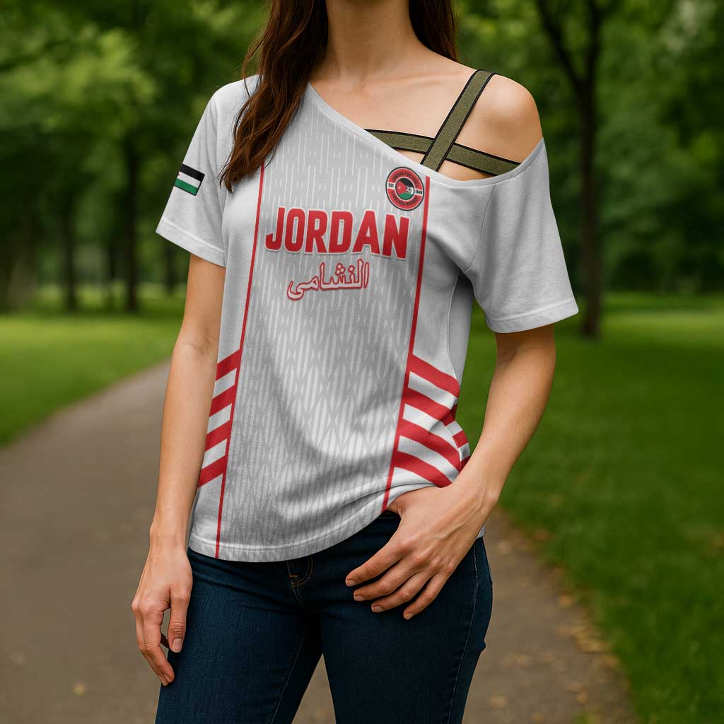 Custom Jordan Football 2026 Cross Shoulder Shirt Desert Falcons Rising - White