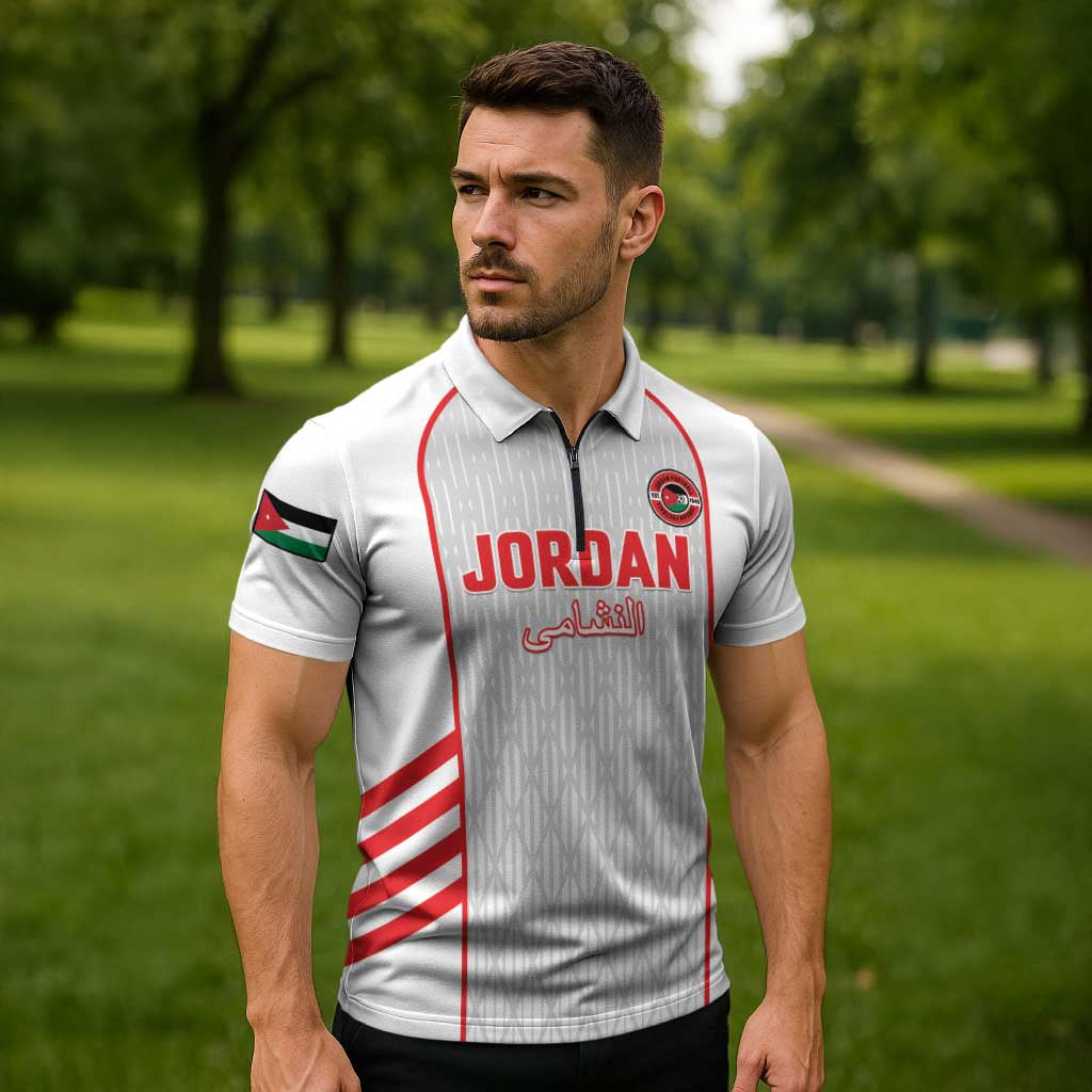 Custom Jordan Football 2026 Zipper Polo Shirt Desert Falcons Rising - White