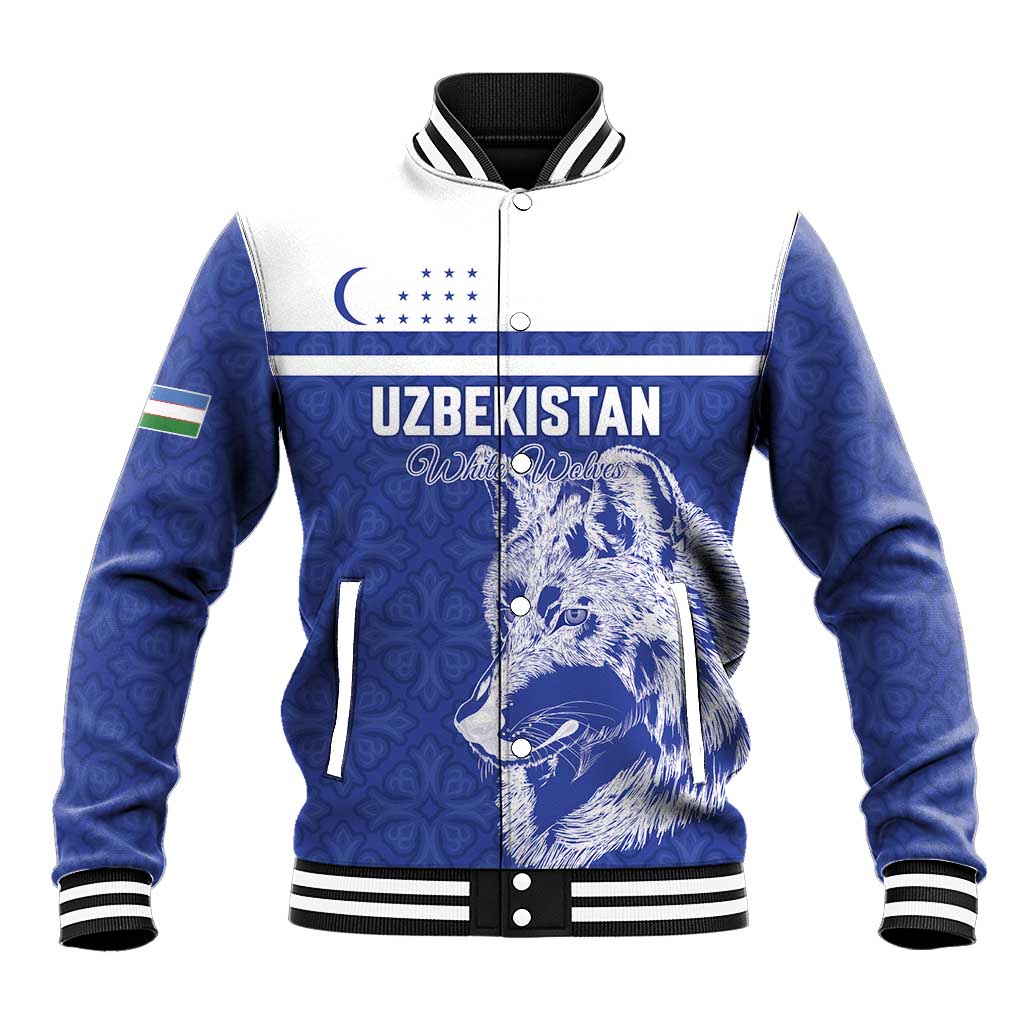 Custom Uzbekistan Football 2026 Baseball Jacket White Wolves Rising