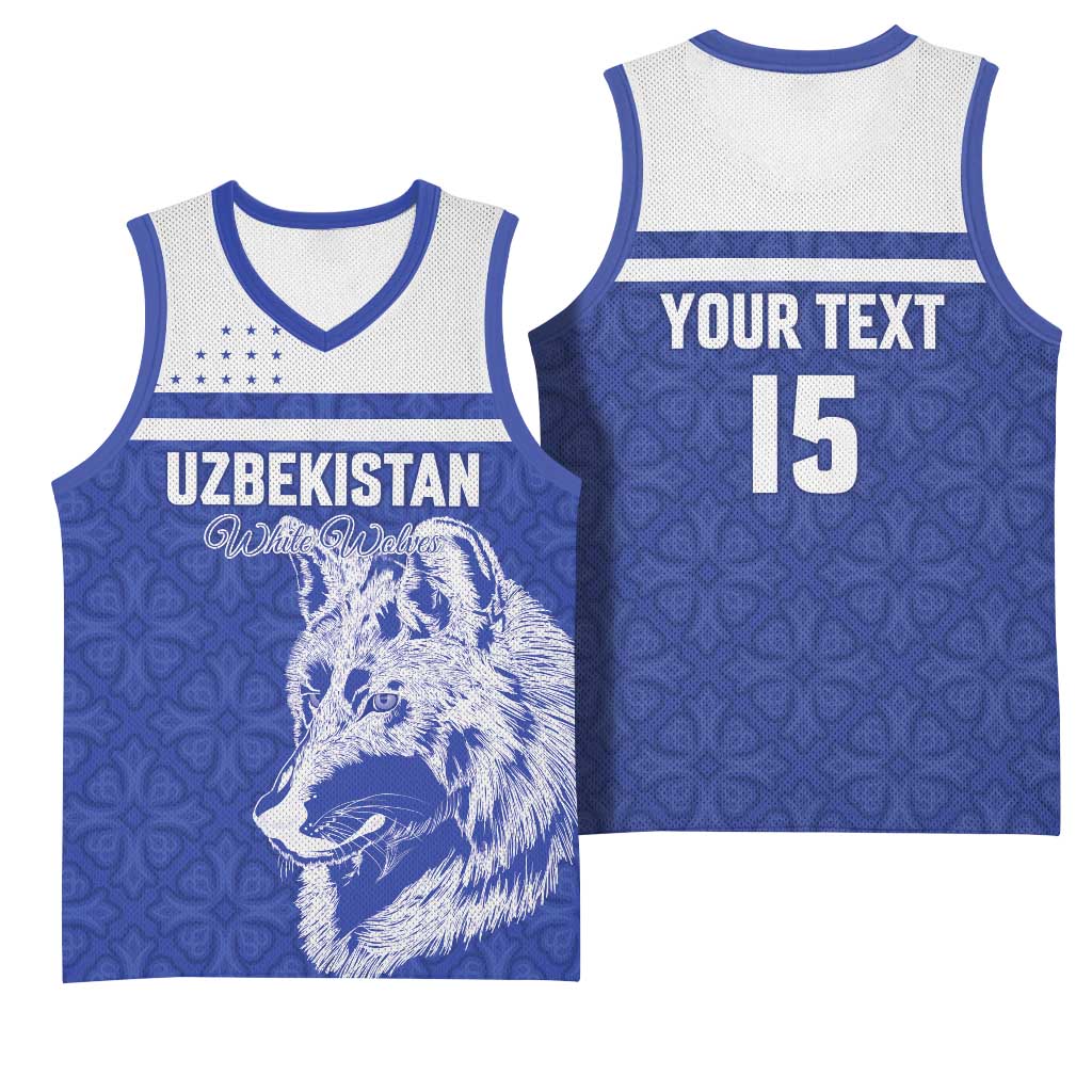 Custom Uzbekistan Football 2026 Basketball Jersey White Wolves Rising