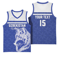 Custom Uzbekistan Football 2026 Basketball Jersey White Wolves Rising