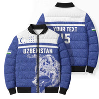 Custom Uzbekistan Football 2026 Bomber Puffer Jacket White Wolves Rising