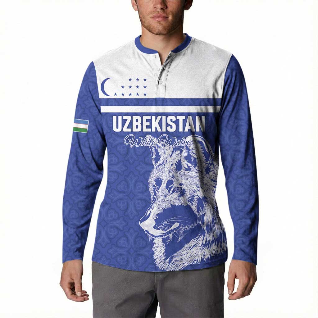 Custom Uzbekistan Football 2026 Button Sweatshirt White Wolves Rising