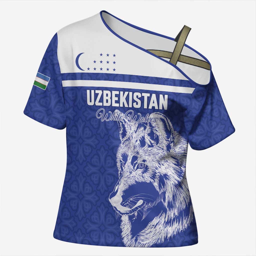 Custom Uzbekistan Football 2026 Cross Shoulder Shirt White Wolves Rising
