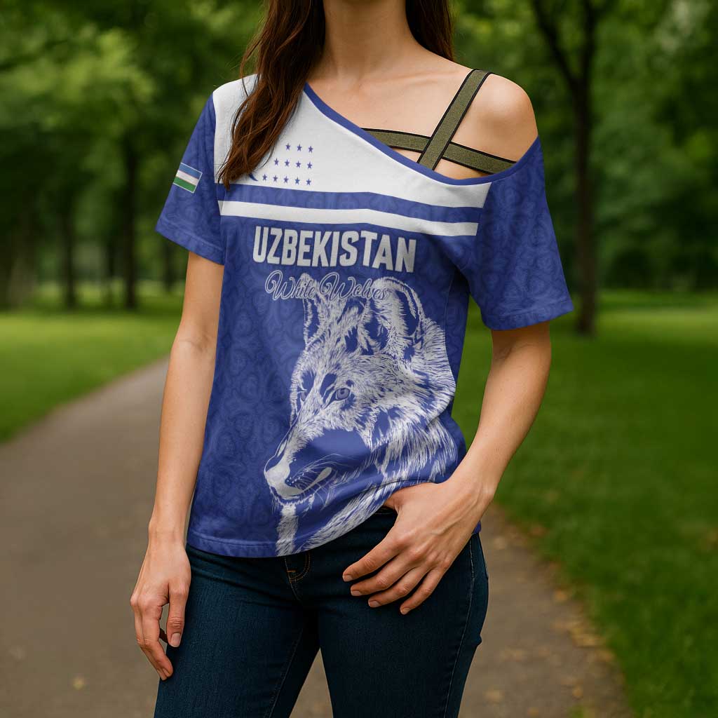 Custom Uzbekistan Football 2026 Cross Shoulder Shirt White Wolves Rising