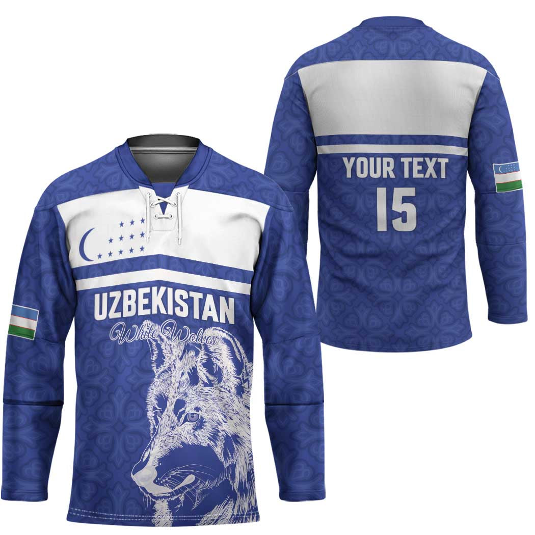 Custom Uzbekistan Football 2026 Hockey Jersey White Wolves Rising