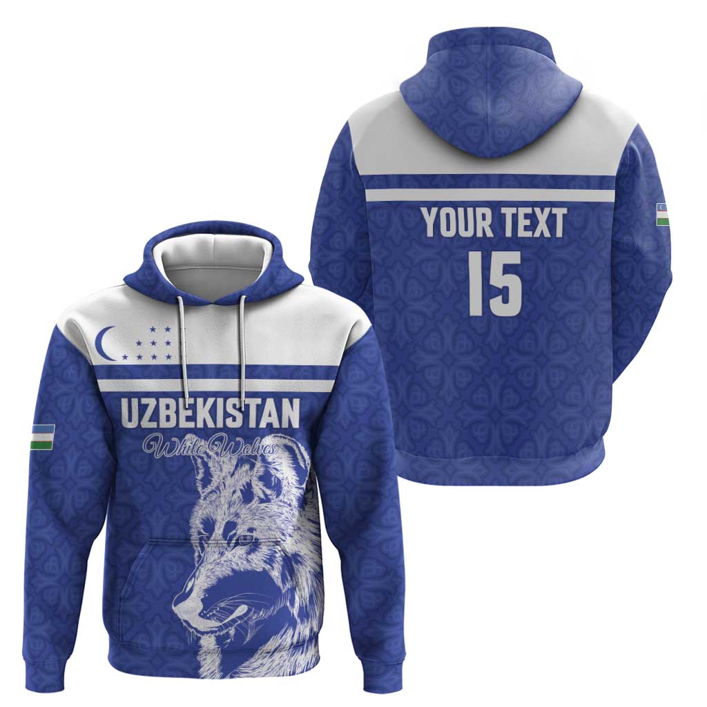 Custom Uzbekistan Football 2026 Hoodie White Wolves Rising