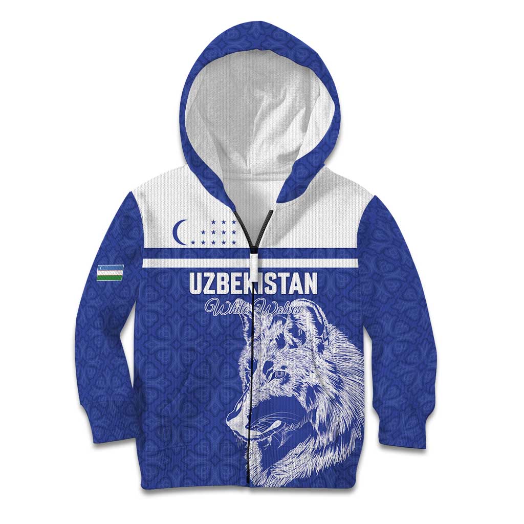 Custom Uzbekistan Football 2026 Kid Hoodie White Wolves Rising