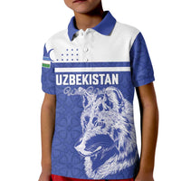 Custom Uzbekistan Football 2026 Kid Polo Shirt White Wolves Rising