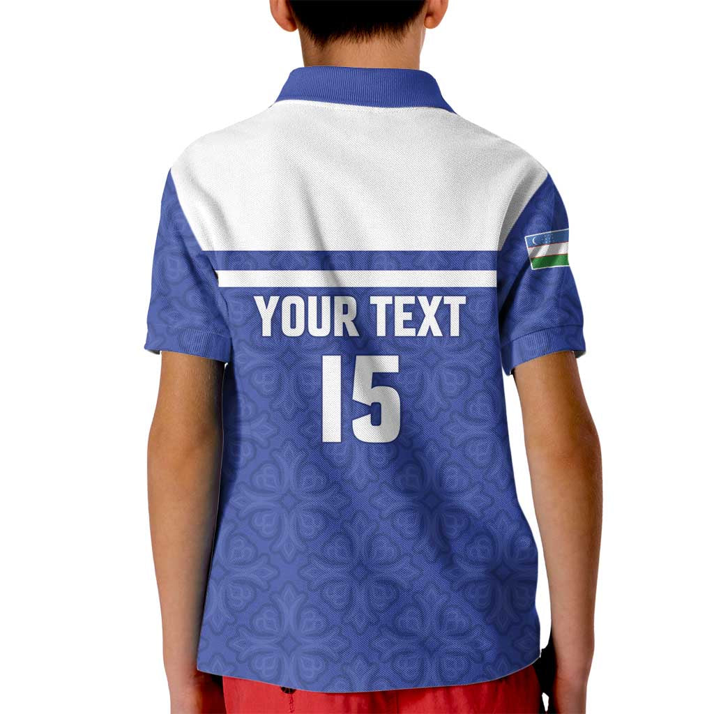 Custom Uzbekistan Football 2026 Kid Polo Shirt White Wolves Rising