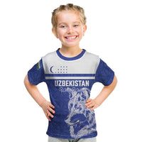 Custom Uzbekistan Football 2026 Kid T Shirt White Wolves Rising