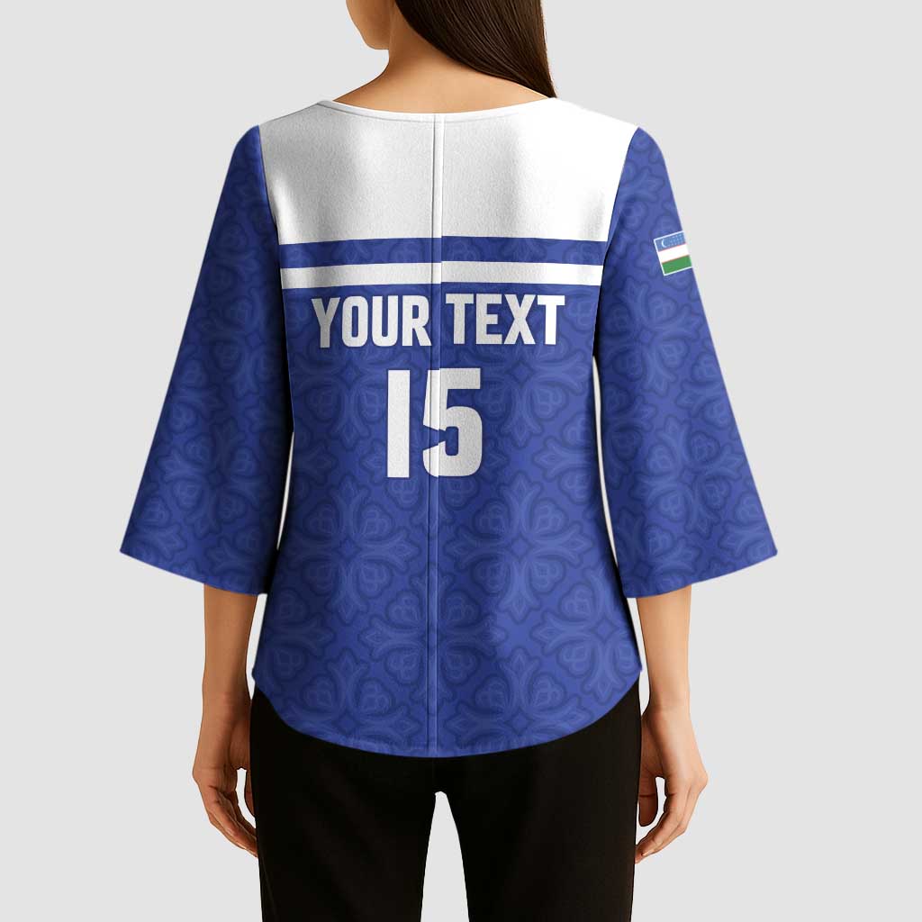 Custom Uzbekistan Football 2026 Kimono Sleeve Blouse White Wolves Rising