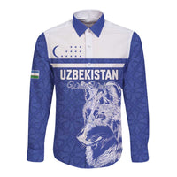 Custom Uzbekistan Football 2026 Long Sleeve Button Shirt White Wolves Rising