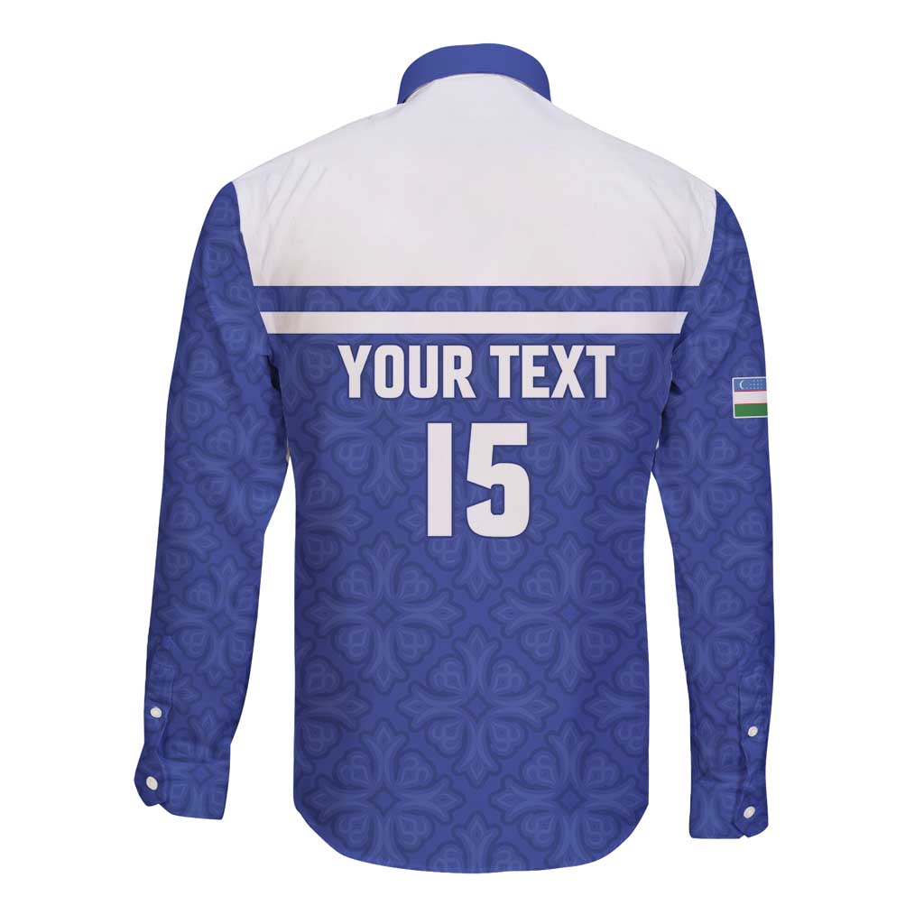 Custom Uzbekistan Football 2026 Long Sleeve Button Shirt White Wolves Rising