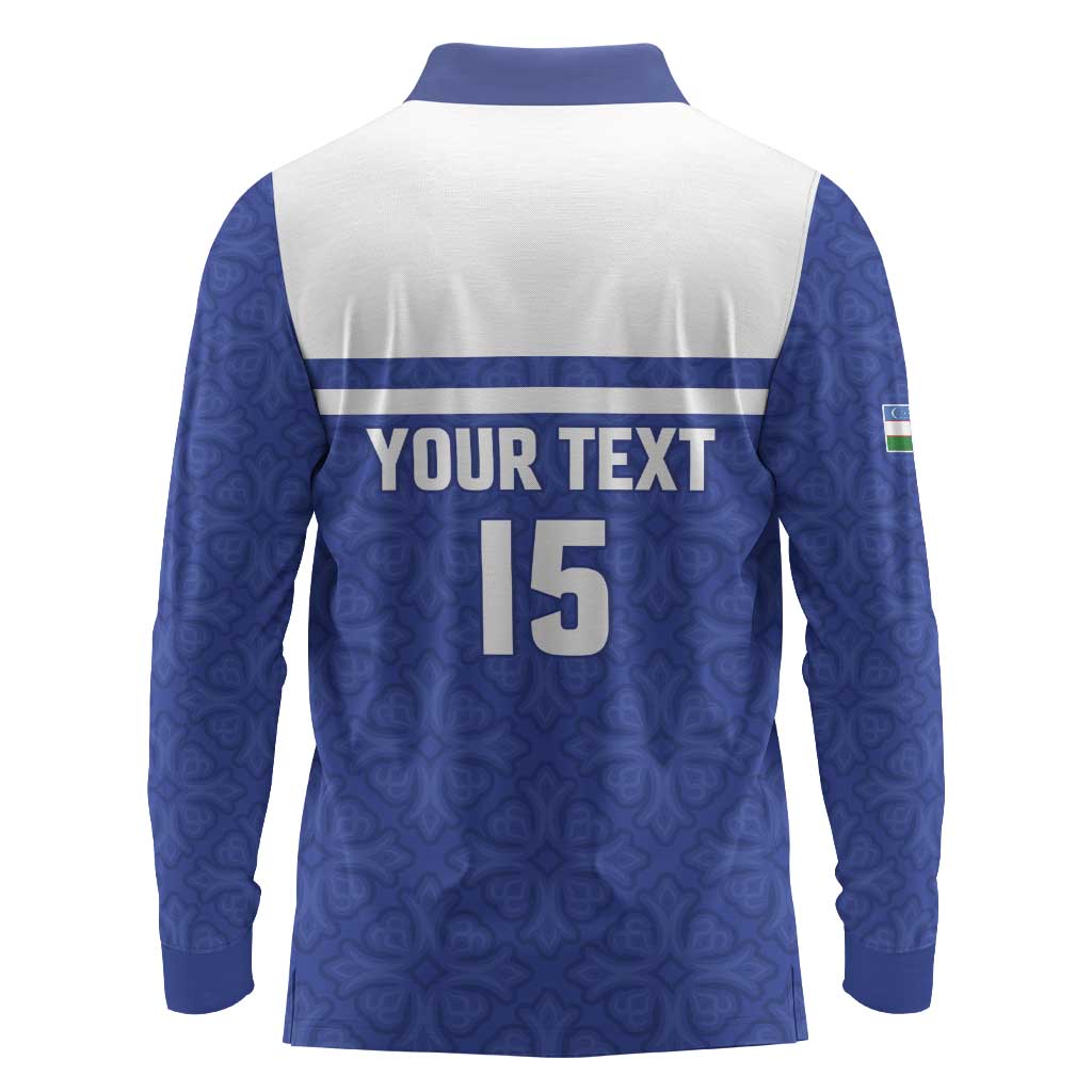 Custom Uzbekistan Football 2026 Long Sleeve Polo Shirt White Wolves Rising