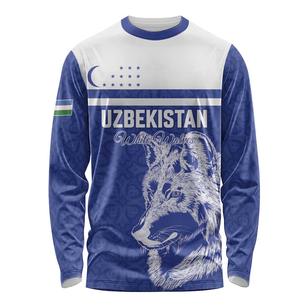 Custom Uzbekistan Football 2026 Long Sleeve Shirt White Wolves Rising