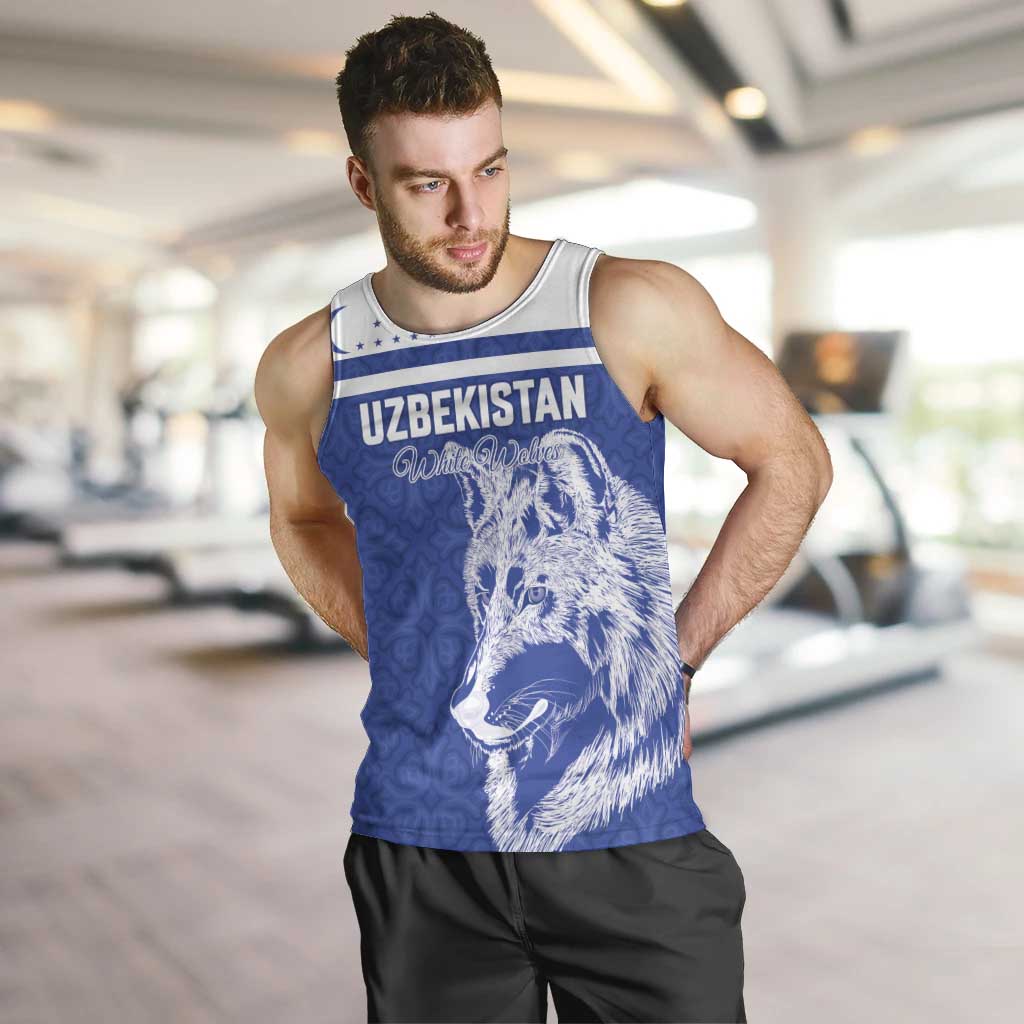 Custom Uzbekistan Football 2026 Men Tank Top White Wolves Rising