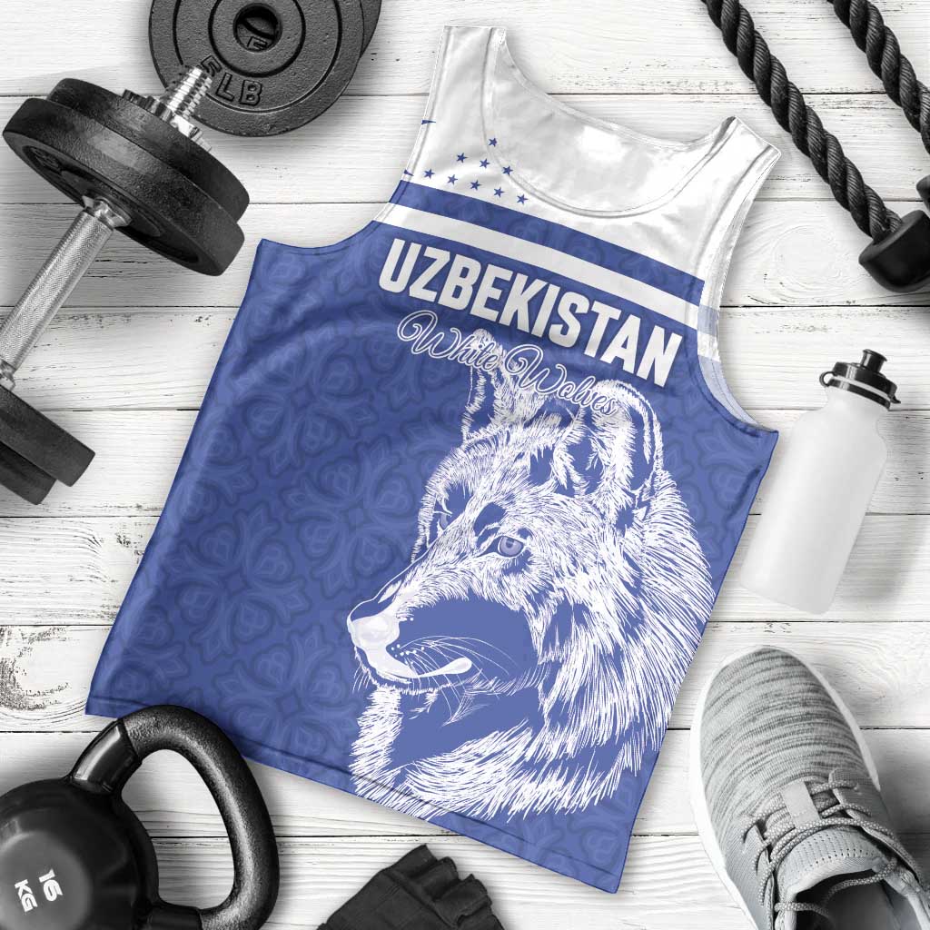 Custom Uzbekistan Football 2026 Men Tank Top White Wolves Rising