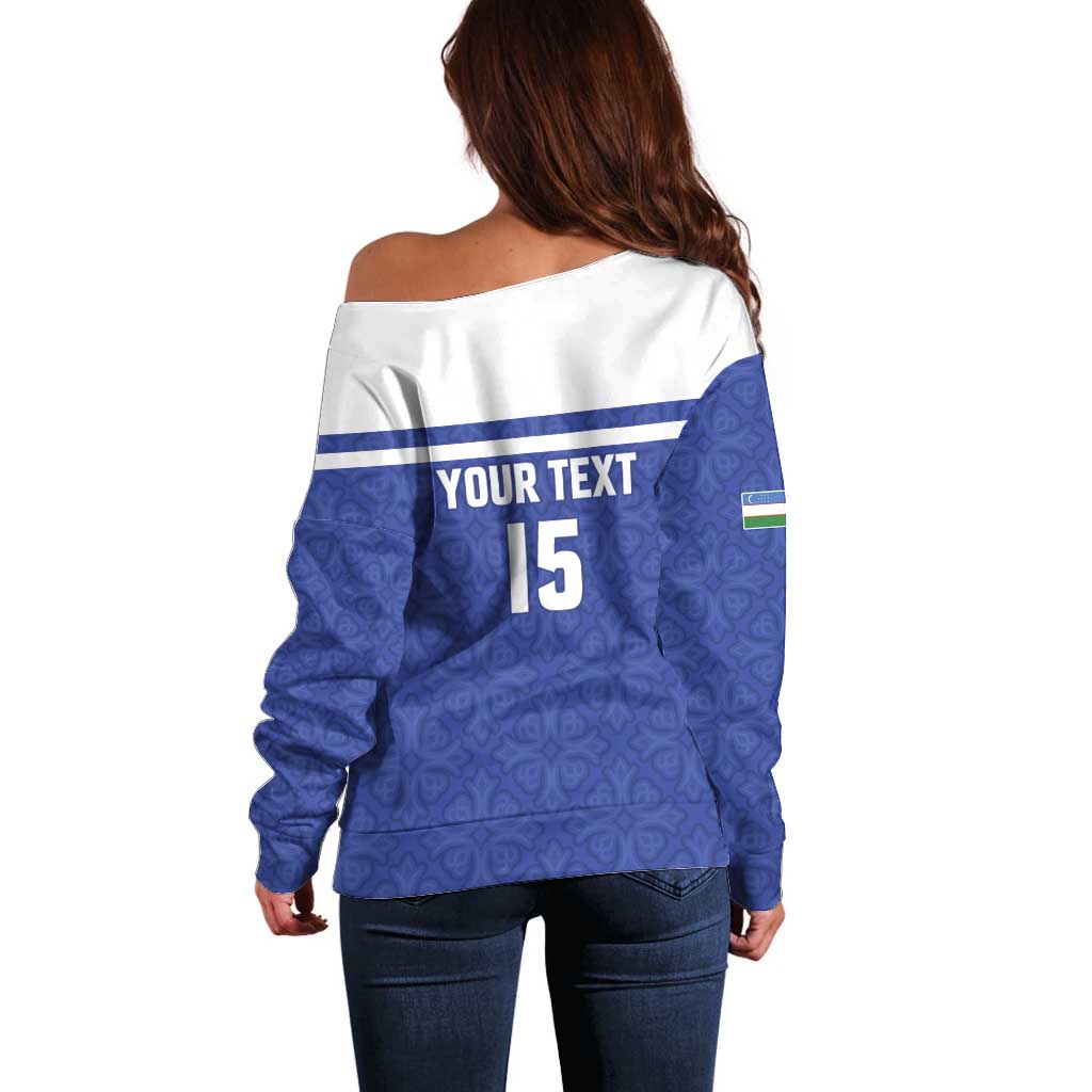 Custom Uzbekistan Football 2026 Off Shoulder Sweater White Wolves Rising