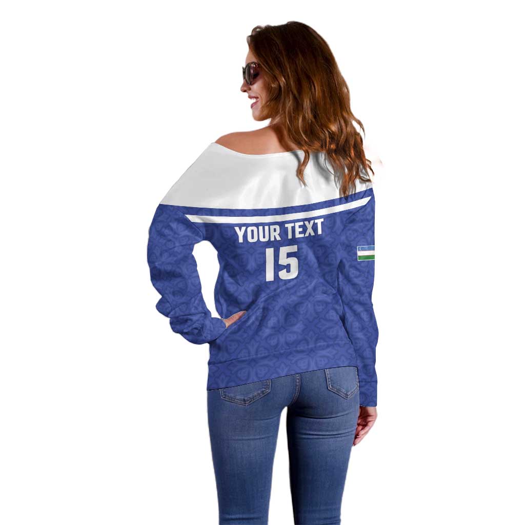 Custom Uzbekistan Football 2026 Off Shoulder Sweater White Wolves Rising