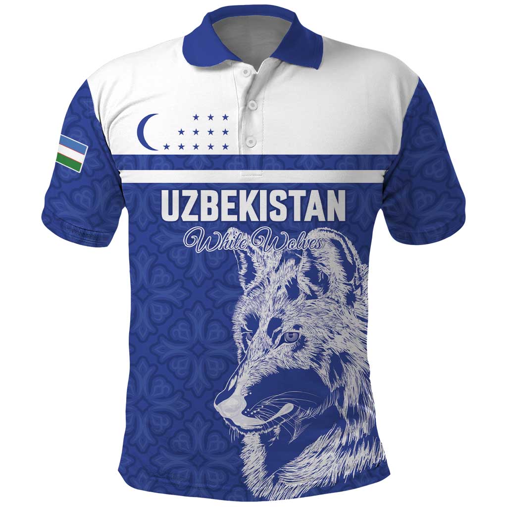 Custom Uzbekistan Football 2026 Polo Shirt White Wolves Rising