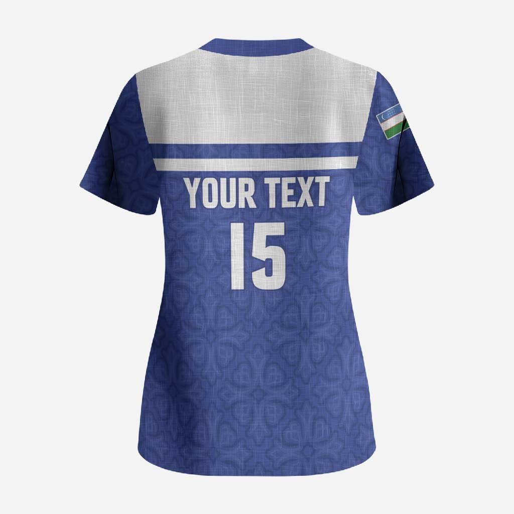 Custom Uzbekistan Football 2026 Scrub Top White Wolves Rising