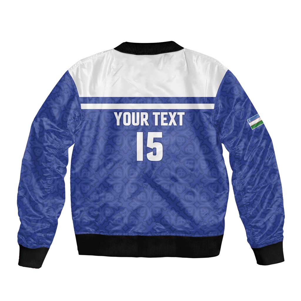 Custom Uzbekistan Football 2026 Sleeve Zip Bomber Jacket White Wolves Rising