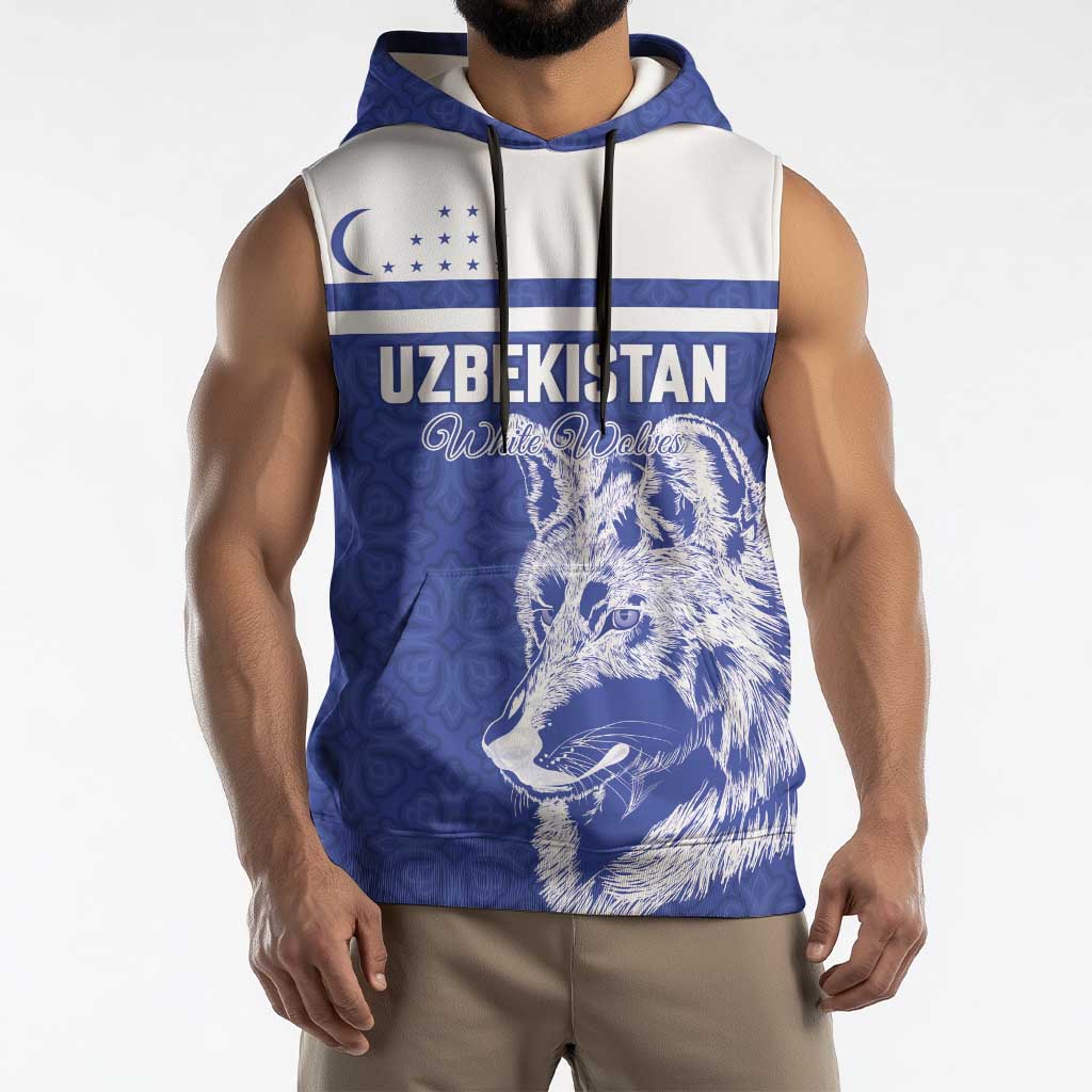 Custom Uzbekistan Football 2026 Sleeveless Hoodie White Wolves Rising