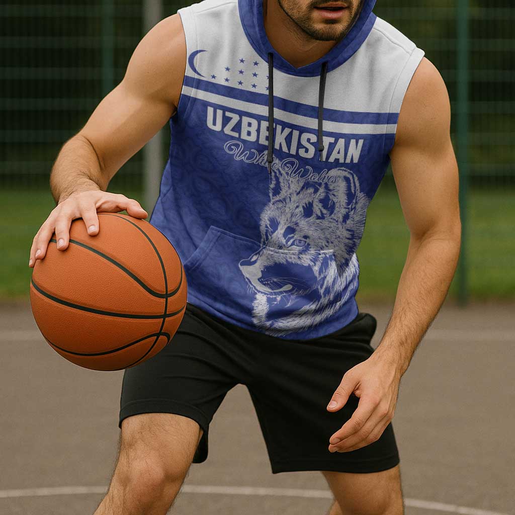 Custom Uzbekistan Football 2026 Sleeveless Hoodie White Wolves Rising