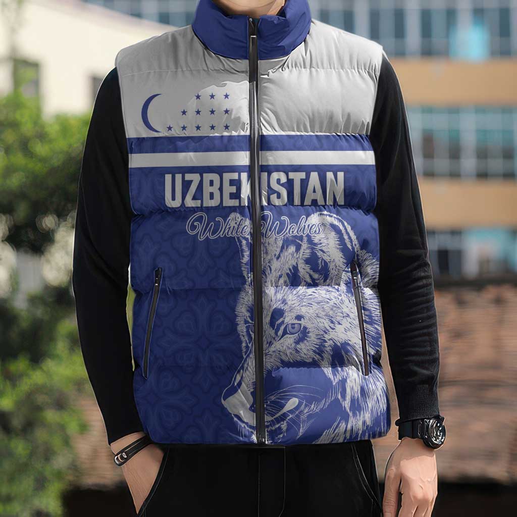 Custom Uzbekistan Football 2026 Sleeveless Puffer Jacket White Wolves Rising