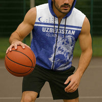 Custom Uzbekistan Football 2026 Sleeveless Zip Hoodie White Wolves Rising