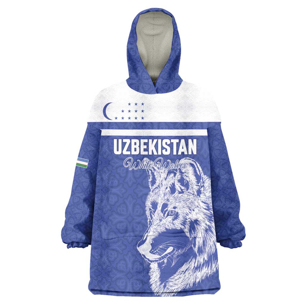 Custom Uzbekistan Football 2026 Wearable Blanket Hoodie White Wolves Rising