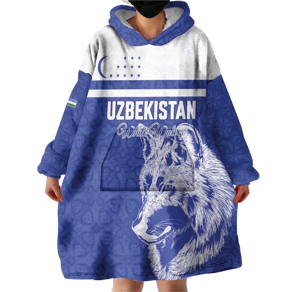 Custom Uzbekistan Football 2026 Wearable Blanket Hoodie White Wolves Rising