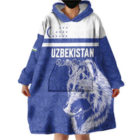 Custom Uzbekistan Football 2026 Wearable Blanket Hoodie White Wolves Rising