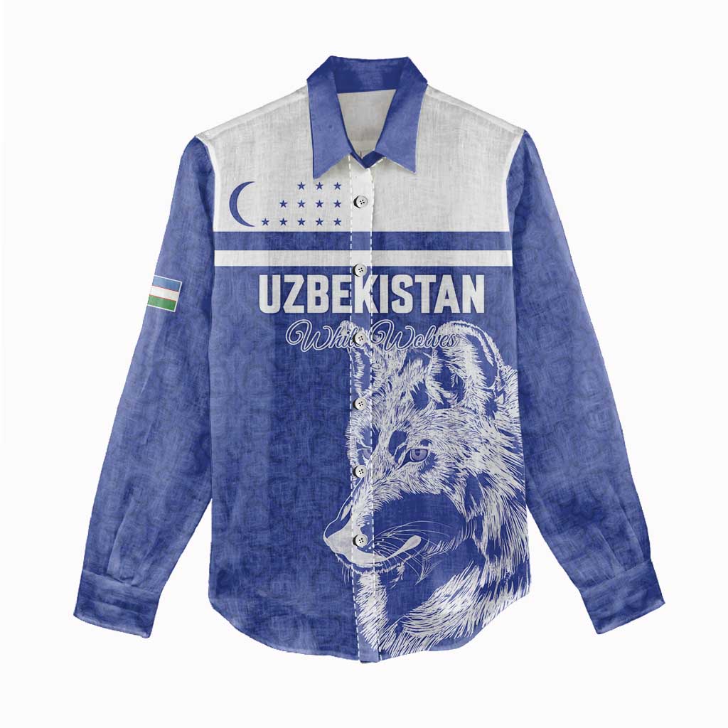 Custom Uzbekistan Football 2026 Women Casual Shirt White Wolves Rising