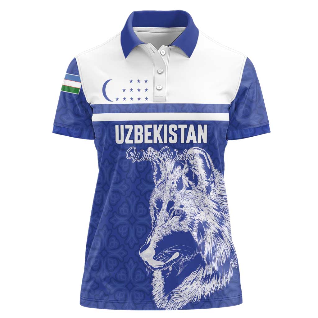 Custom Uzbekistan Football 2026 Women Polo Shirt White Wolves Rising