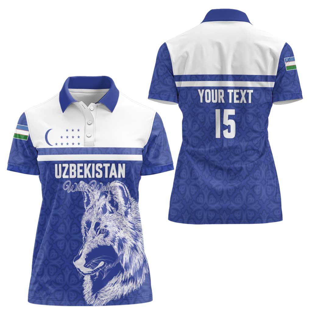 Custom Uzbekistan Football 2026 Women Polo Shirt White Wolves Rising
