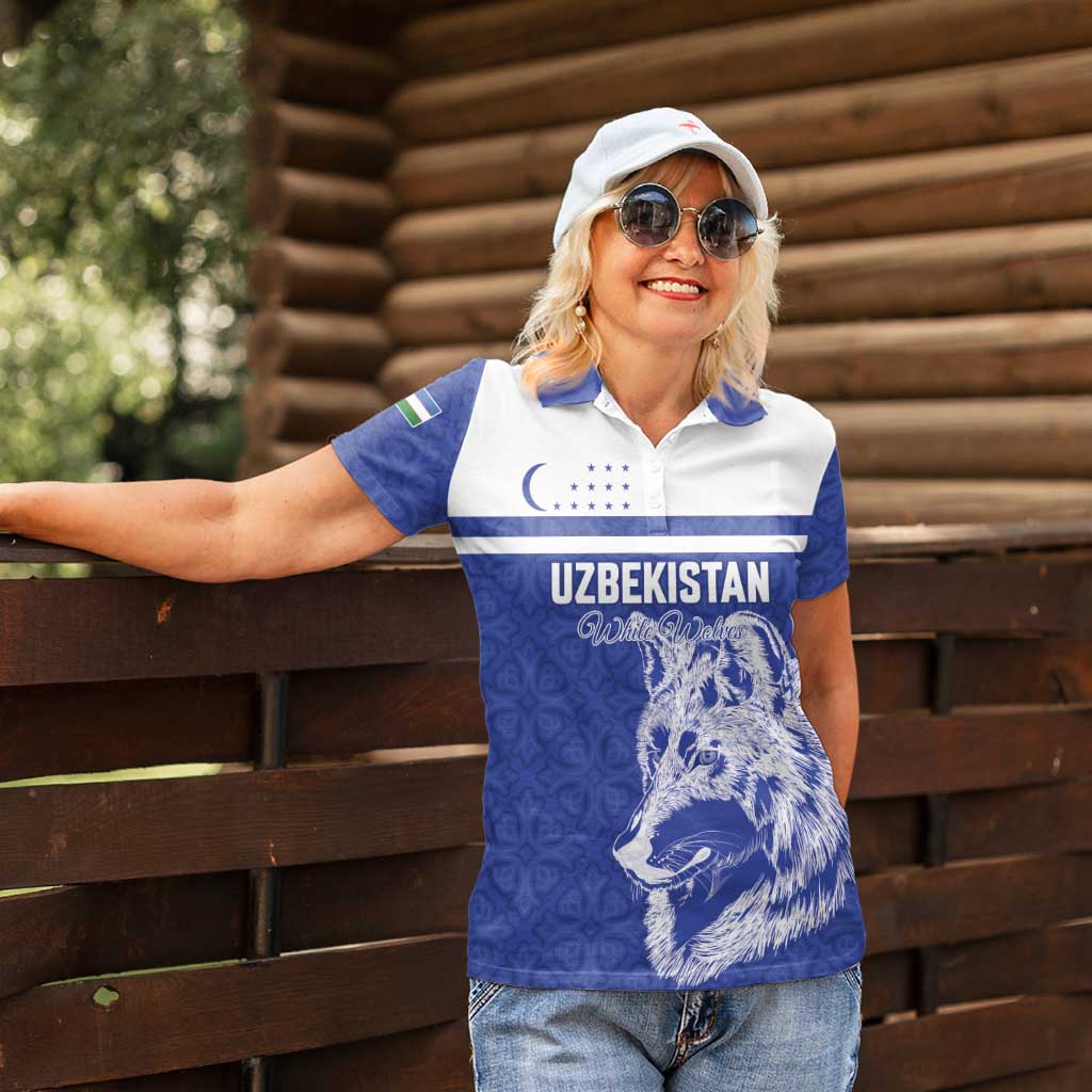 Custom Uzbekistan Football 2026 Women Polo Shirt White Wolves Rising