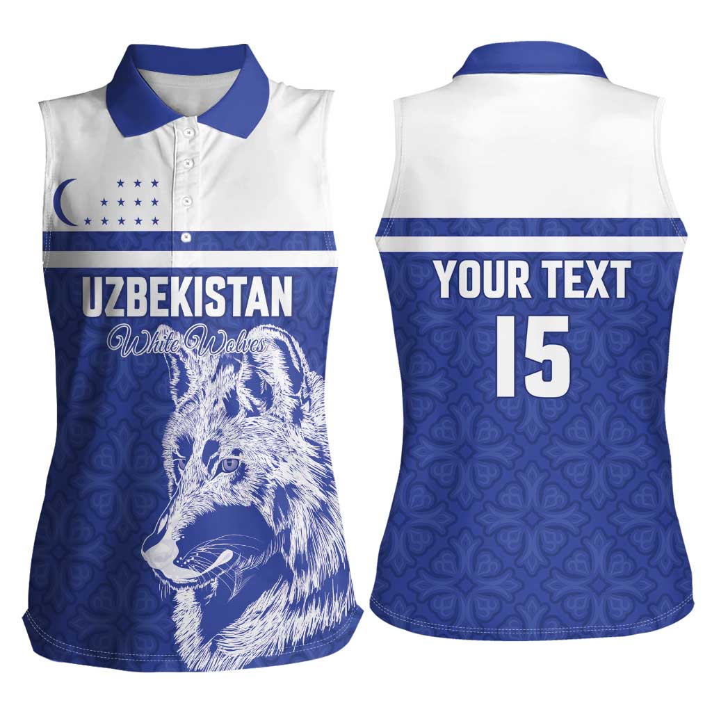 Custom Uzbekistan Football 2026 Women Sleeveless Polo Shirt White Wolves Rising