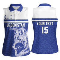 Custom Uzbekistan Football 2026 Women Sleeveless Polo Shirt White Wolves Rising