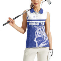 Custom Uzbekistan Football 2026 Women Sleeveless Polo Shirt White Wolves Rising