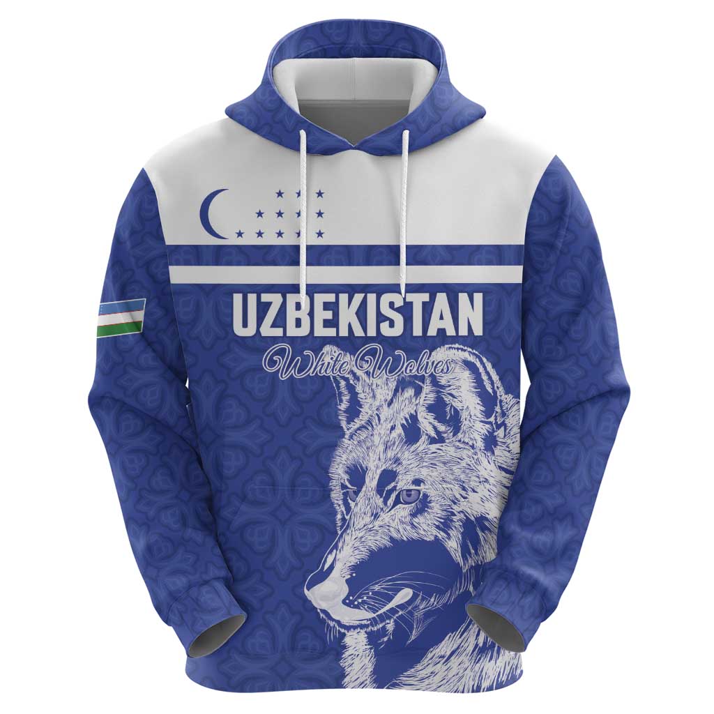 Custom Uzbekistan Football 2026 Zip Hoodie White Wolves Rising