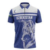 Custom Uzbekistan Football 2026 Zipper Polo Shirt White Wolves Rising