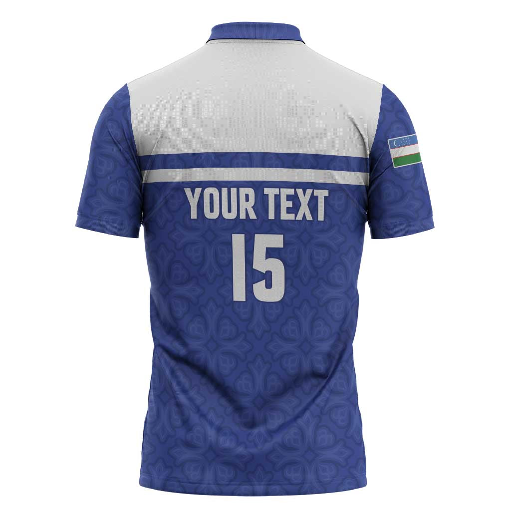 Custom Uzbekistan Football 2026 Zipper Polo Shirt White Wolves Rising