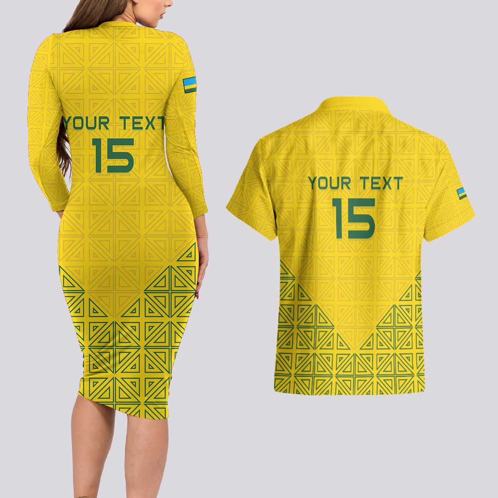 Custom Rwanda Football Couples Matching Long Sleeve Bodycon Dress and Hawaiian Shirt Amavubi Oyeee!